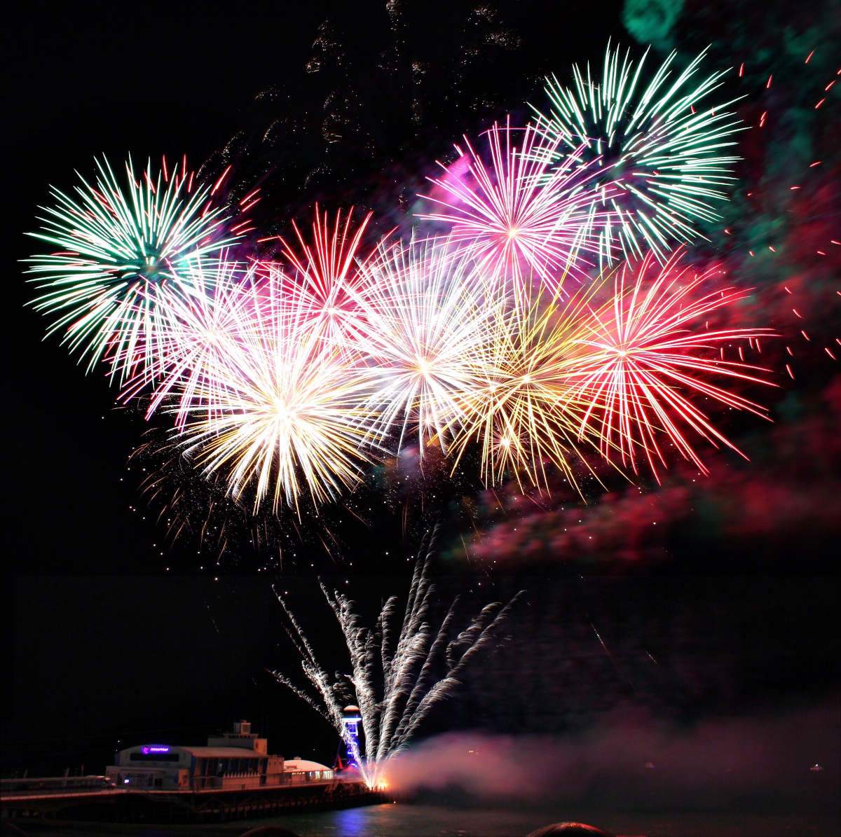 Colorful firework display in night